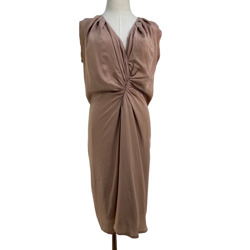 Reiss Silk Grace Dress Gathered Surplice Mini Taupe Nude